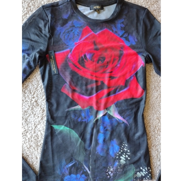 AFRM Kaylee Printed Mesh Top Realism Rose Size S - Picture 10 of 17
